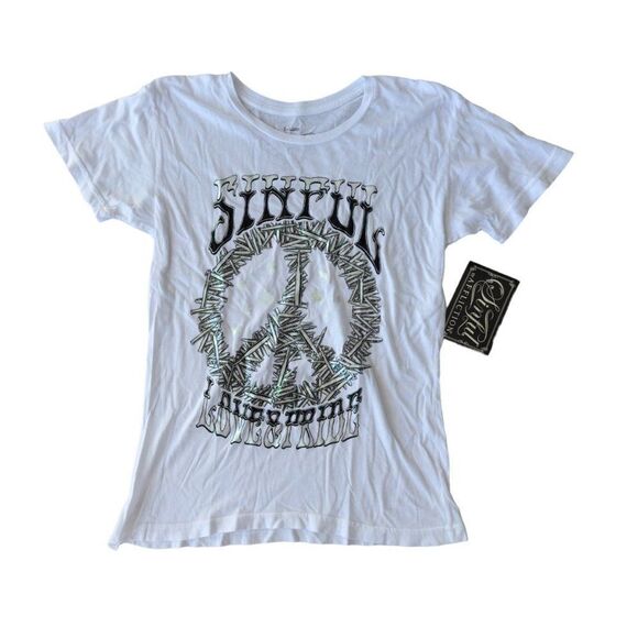 Sinful by Affliction "Love & Pride" Peace T-Shirt White / Silver Women's XL - Picture 1 of 6